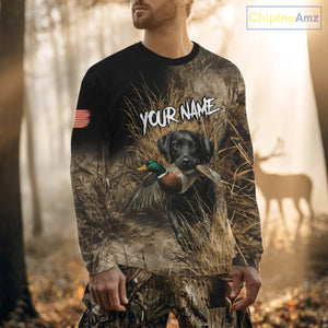 Custom Duck Hunting with Black Labrador Retriever US Flag Camo Shirts, Duck Hunting Clothes for Men NBT130