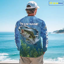 Load image into Gallery viewer, Back view Largemouth Bass Fishing Shirt personalized camo long sleeve UPF