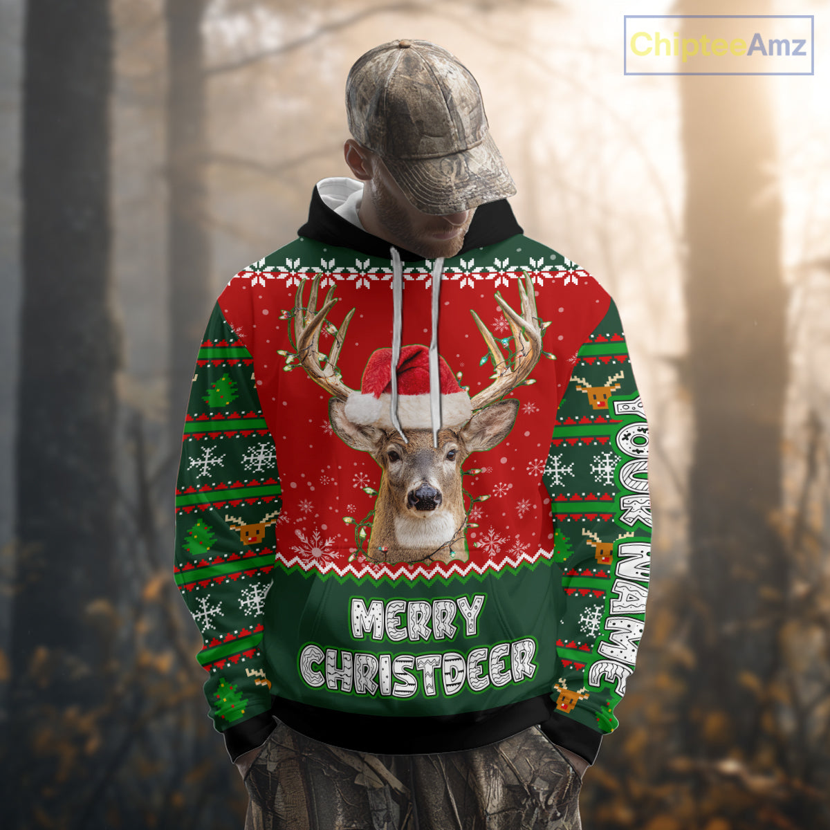 Funny Ugly Christmas Pattern Deer Hunting Custom Name 3D All Over Print Shirts Christmas Shirt NBT285