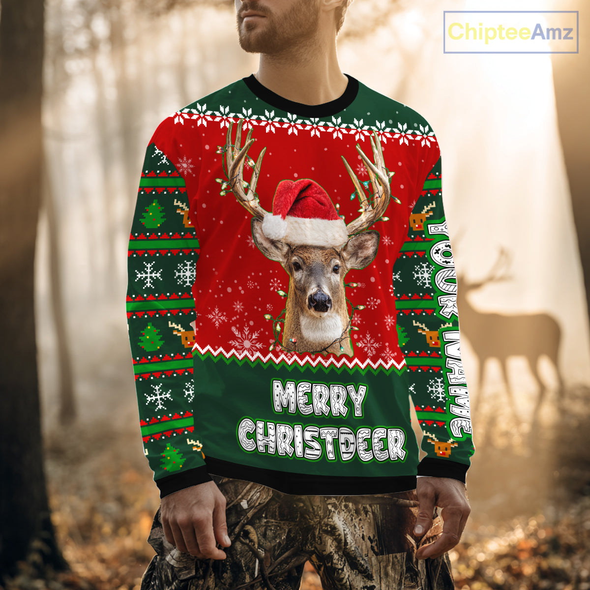 Funny Ugly Christmas Pattern Deer Hunting Custom Name 3D All Over Print Shirts Christmas Shirt NBT285
