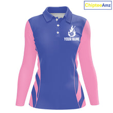 Load image into Gallery viewer, back view of custom name long sleeve womens golf polo shirt for golf lovers
