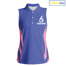 Load image into Gallery viewer, front view of pink and blue animal print womens golf polo