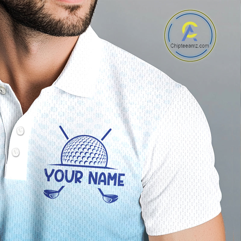 Blue White Mens Polo Golf  Shirts Custom Name Golf Shirt For Men, Golf Team Clothes NBT504