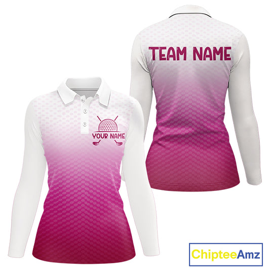 Pink White Mens Polo Golf  Shirts Custom Name Golf Shirt For Men, Golf Team Clothes NBT505