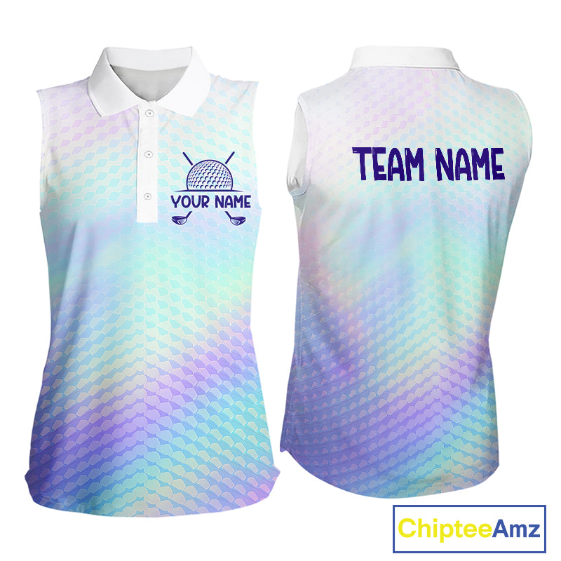 Hologram Womens Sleeveless Polo Golf Shirts Custom Name Golf Shirt For Women, Golf Team Clothes NBT506