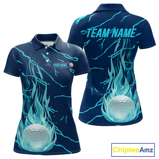 back view of green flame pattern womens golf polo matching golf outfit