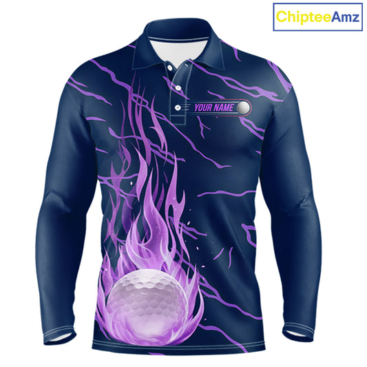 Golf Balls Purple Flame Pattern Womens Golf Polo Shirts Matching Golf Outfits For Men NBT750