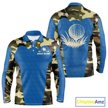 Load image into Gallery viewer, Blue Camo Mens Golf Polo Shirts Custom Golf Outfit For Mens, Team Golf Shirts NBT632