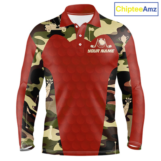Red Camo Mens Golf Polo Shirts Custom Golf Outfit For Mens, Team Golf Shirts NBT633