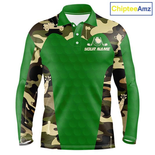 Green Camo Mens Golf Polo Shirts Custom Golf Outfit For Mens, Team Golf Shirts NBT634