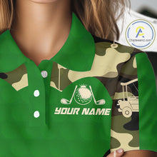 Load image into Gallery viewer, Green Camo Womens Golf Polo Shirts Custom Golf Outfit For Ladies, Team Golf Shirts NBT634