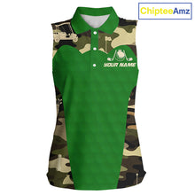 Load image into Gallery viewer, Green Camo Womens Sleeveless Golf Polo Shirts Custom Golf Outfit For Ladies, Team Golf Shirts NBT634