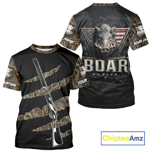 Beautiful Wild Boar Hunting 3D Print Camouflage Shirts with Rifle, Boar Hunting Clothes NBT142