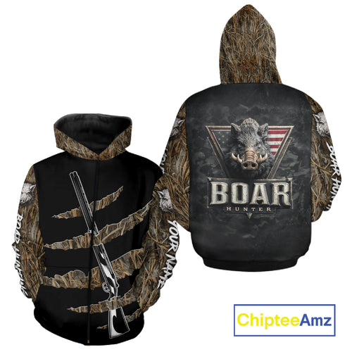 Beautiful Wild Boar Hunting 3D Print Camouflage Shirts with Rifle, Boar Hunting Clothes NBT142