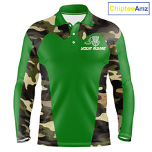 Load image into Gallery viewer, Mens Disc Golf Polo Shirt Custom Name Camo Disc Golf Basket, Personalized Disc Golf Shirts|Green NBT641