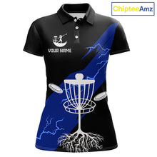 Load image into Gallery viewer, Blue Womens Disc Golf Polo Shirts Custom Thunder Lightning Team Disc Golf Jerseys, Disc Golf Gifts NBT649