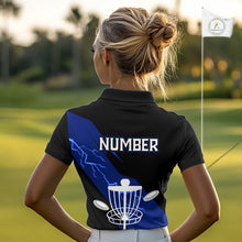 Load image into Gallery viewer, Blue Womens Disc Golf Polo Shirts Custom Thunder Lightning Team Disc Golf Jerseys, Disc Golf Gifts NBT649