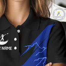 Load image into Gallery viewer, Blue Womens Disc Golf Polo Shirts Custom Thunder Lightning Team Disc Golf Jerseys, Disc Golf Gifts NBT649