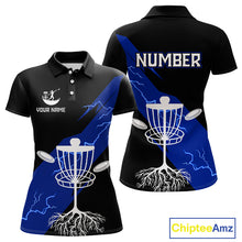 Load image into Gallery viewer, Blue Womens Disc Golf Polo Shirts Custom Thunder Lightning Team Disc Golf Jerseys, Disc Golf Gifts NBT649