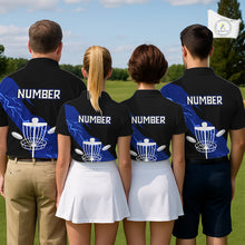 Load image into Gallery viewer, Blue Womens Disc Golf Polo Shirts Custom Thunder Lightning Team Disc Golf Jerseys, Disc Golf Gifts NBT649
