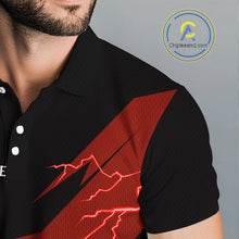 Load image into Gallery viewer, Red Mens Disc Golf Polo Shirts Custom Thunder Lightning Team Disc Golf Jerseys, Disc Golf Gifts NBT650