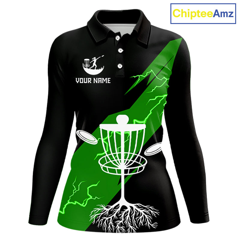 Green Womens Disc Golf Polo Shirts Custom Thunder Lightning Team Disc Golf Jerseys, Disc Golf Gifts NBT651