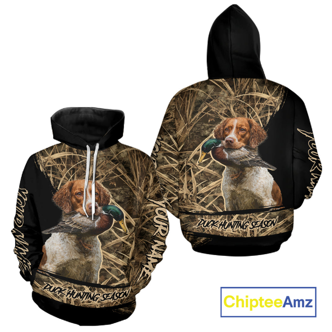 Mallard Duck Hunting Camouflage Shirt With Brittany Dog, Duck Hunting Season NBT156
