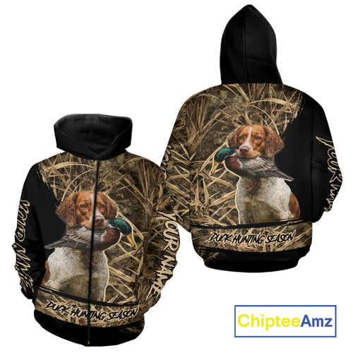 Mallard Duck Hunting Camouflage Shirt With Brittany Dog, Duck Hunting Season NBT156