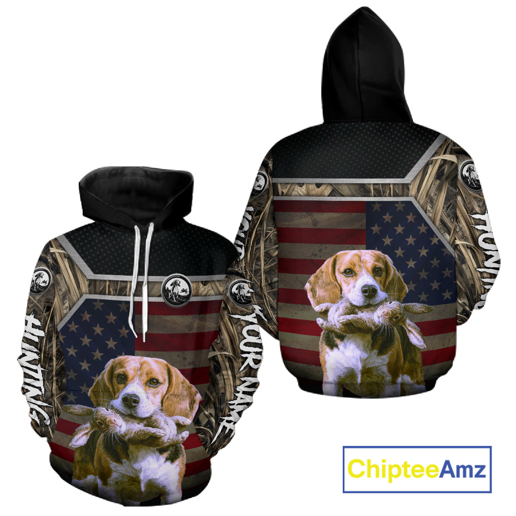 Custom Camouflage Rabbit Hunting Beagle Dog US Flag for Men, Rabbit Hunting Gifts NBT244