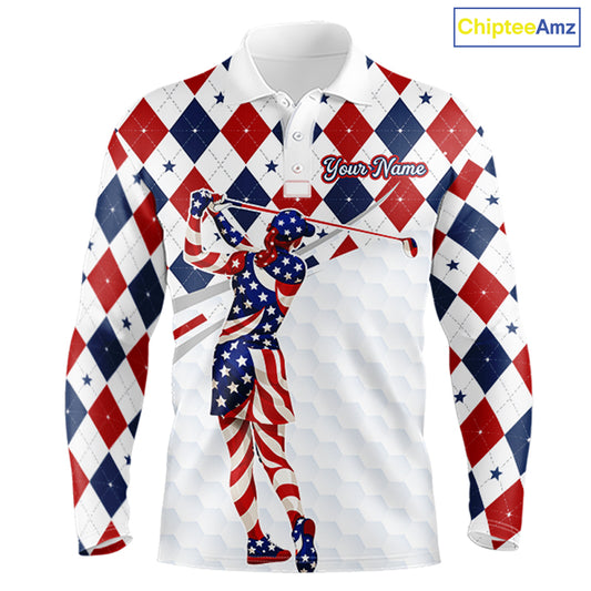 American Flag Golf Polo Shirt For Mens Patriotic White Golf Shirt 4th of July Golf Outfit Golf Gifts NBT520