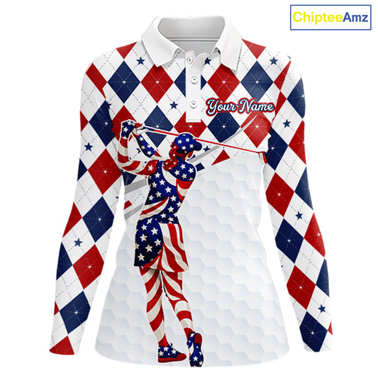 American Flag Golf Polo Shirt For Womens Patriotic White Golf Shirt 4th of July Golf Outfit Golf Gifts NBT520