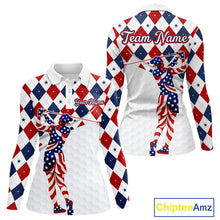 Load image into Gallery viewer, American Flag Golf Polo Shirt For Womens Patriotic White Golf Shirt 4th of July Golf Outfit Golf Gifts NBT520