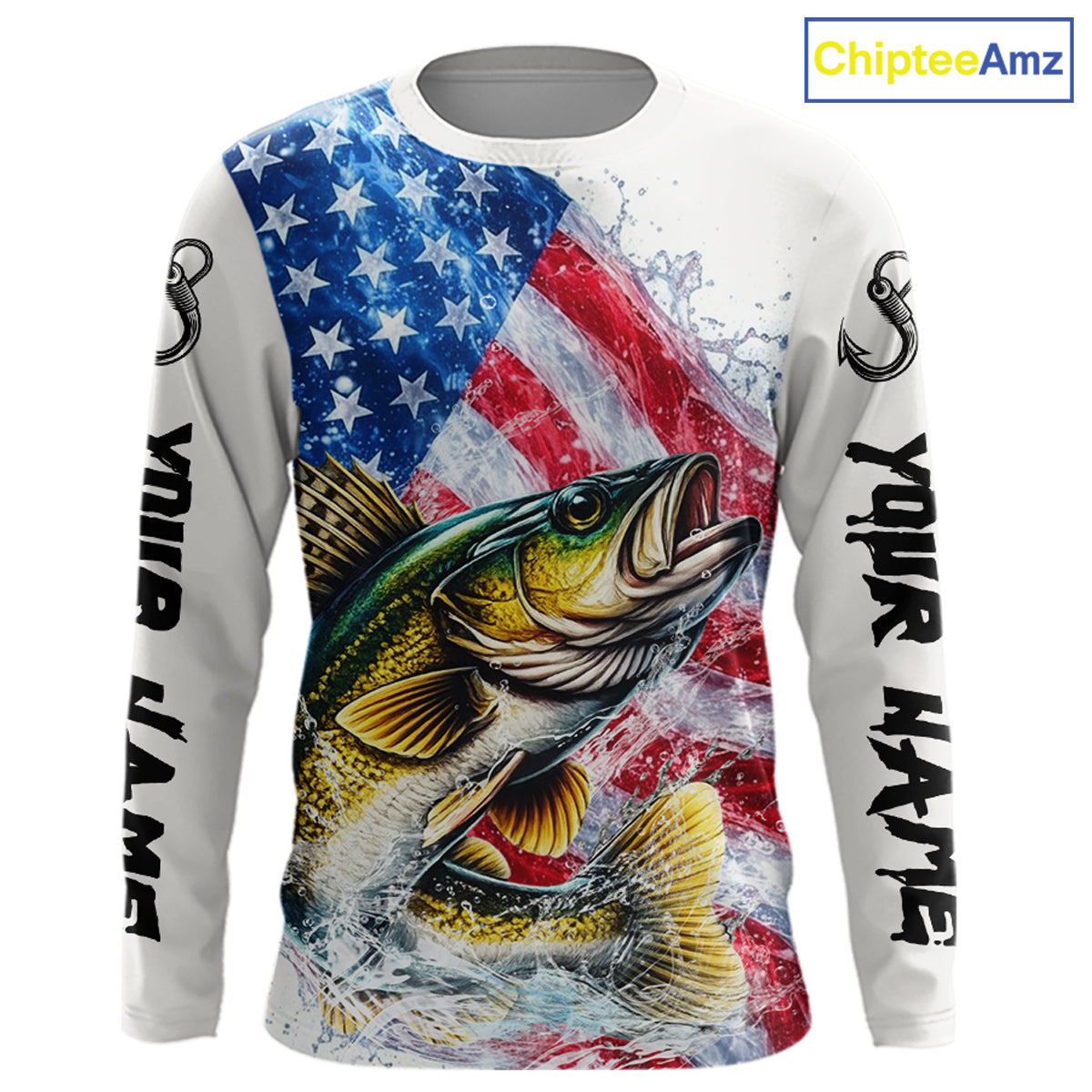 American Flag Patriotic Walleye Fishing Custom Long Sleeve Shirts, 4th of July Fishing Tournament Shirts NBT527