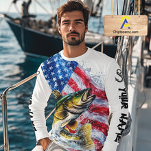 Load image into Gallery viewer, American Flag Patriotic Walleye Fishing Custom Long Sleeve Shirts, 4th of July Fishing Tournament Shirts NBT527