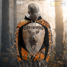 Load image into Gallery viewer, Deer Hunting Shirt Orange Camouflage Hoodie, Long Sleeve Custom Name For Men NBT245