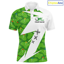 Load image into Gallery viewer, Green And White Golf Pattern Polo Golf Shirt For Men Custom Mens Golf Clothes, Golf Gifts NBT677