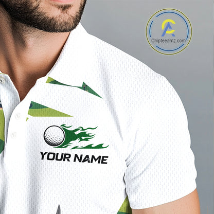 Green And White Retro Golf Pattern Polo Golf Shirt For Men Custom Mens Golf Clothes, Golf Gifts NBT678