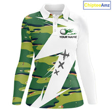 Load image into Gallery viewer, Green And White Retro Golf Pattern Polo Golf Shirt For Women Custom Ladies Golf Clothes, Golf Gifts NBT678