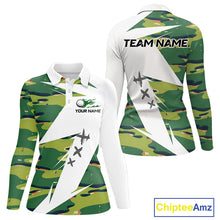 Load image into Gallery viewer, Green And White Retro Golf Pattern Polo Golf Shirt For Women Custom Ladies Golf Clothes, Golf Gifts NBT678