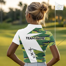 Load image into Gallery viewer, Green And White Retro Golf Pattern Polo Golf Shirt For Women Custom Ladies Golf Clothes, Golf Gifts NBT678