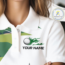 Load image into Gallery viewer, Green And White Retro Golf Pattern Polo Golf Shirt For Women Custom Ladies Golf Clothes, Golf Gifts NBT678