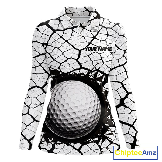 Golf Ball Breaking Polo Shirt, Black And White Cracking Pattern Polo Shirt, Best Golf Gift For Women NBT542