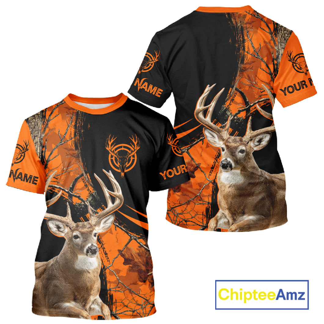 Deer Hunting Orange Camouflage 3D Prints Shirts for Hunters, Best Custom Hunting Shirts NBT178