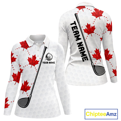 Custom Canadian Flag Womens Golf Polo Shirt Custom Maple Leaves Canada Golf Shirt For Ladies, Golf Gifts NBT556