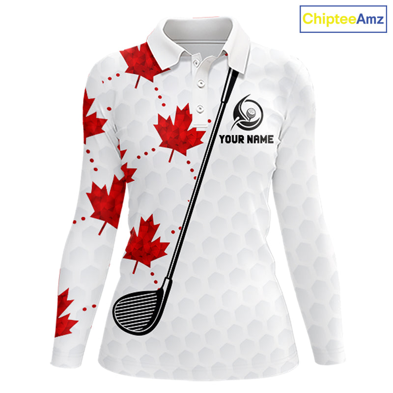 Custom Canadian Flag Womens Golf Polo Shirt Custom Maple Leaves Canada Golf Shirt For Ladies, Golf Gifts NBT556