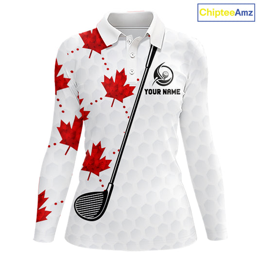 Custom Canadian Flag Womens Golf Polo Shirt Custom Maple Leaves Canada Golf Shirt For Ladies, Golf Gifts NBT556