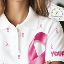 Load image into Gallery viewer, Close-up fabric detail of lightweight 100% polyester quick-dry golf polo shirt with "Your Name" on the sleeve.