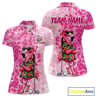 Funny Pink Flamingo Golf Polo Shirt Womens Custom Name Team Golf Shirts, Golf Gifts NBT956