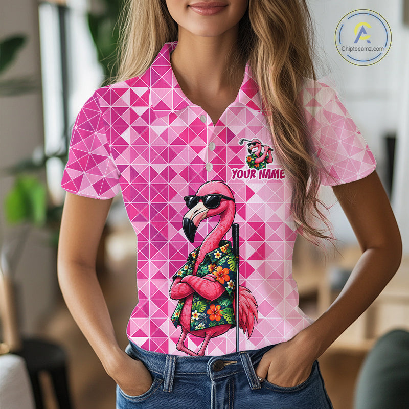 Funny Pink Flamingo Golf Polo Shirt Womens Custom Name Team Golf Shirts, Golf Gifts NBT956