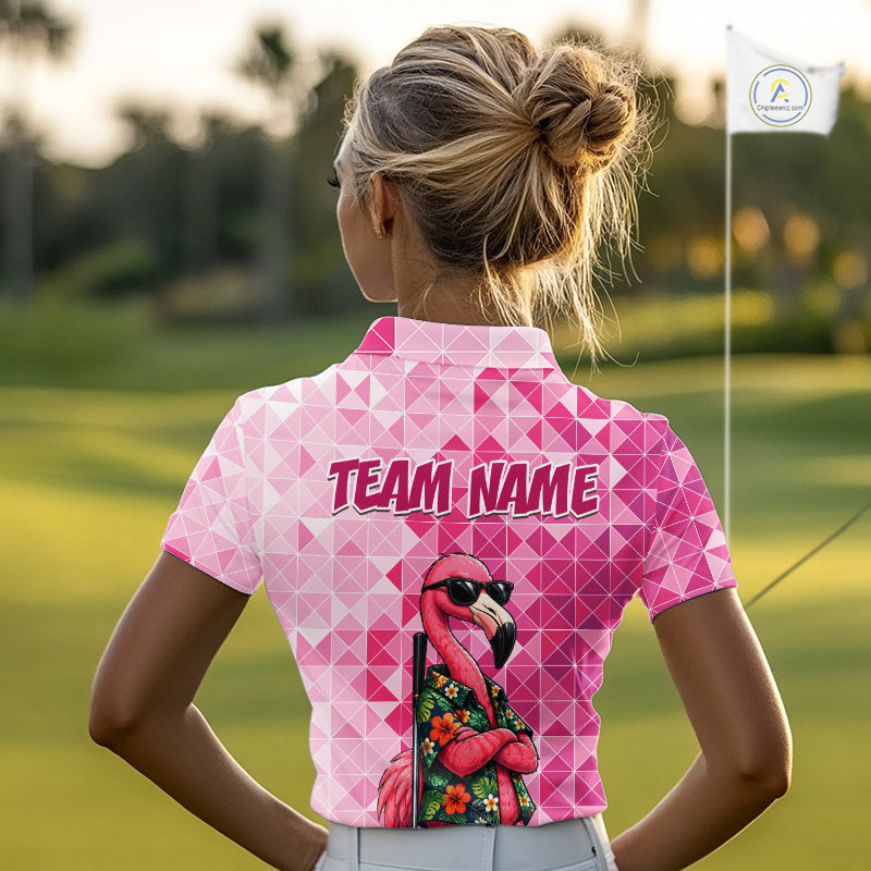 Funny Pink Flamingo Golf Polo Shirt Womens Custom Name Team Golf Shirts, Golf Gifts NBT956